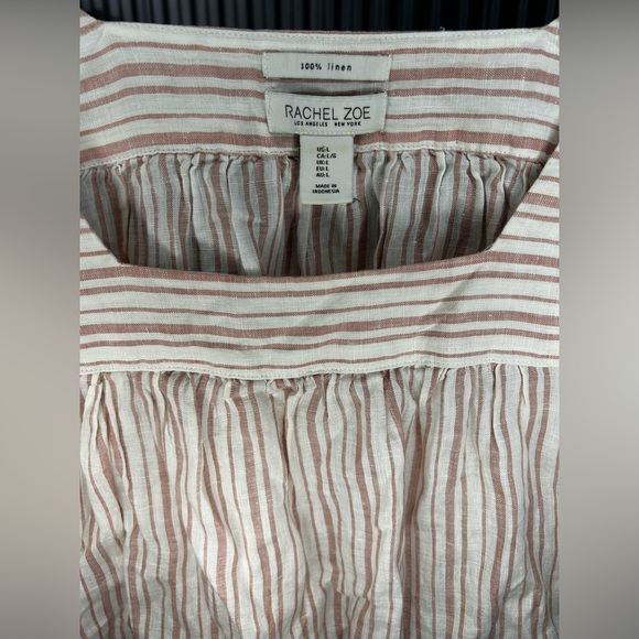 Women’s Rachel Zoe Red White Striped Long Sleeve Blouse Designer Linen Large - Picture 3 of 3